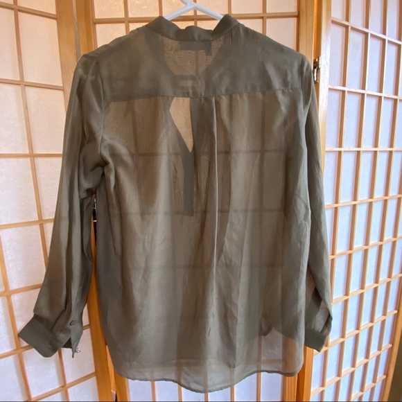 The Kooples Sheer Long Sleeve Silk Blend Shirt for in Khaki, XXS - Picture 4 of 9